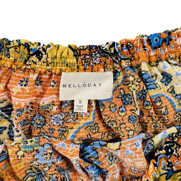 Bohemian Floral Print Blouse Top By Melloday Size S 97% Polyester 3% Spandex - Picture 3 of 6